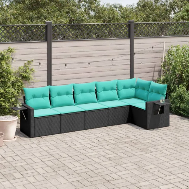 vidaXL 6-delige tuinbankset met kussens van zwart polyrotan, foto 2
