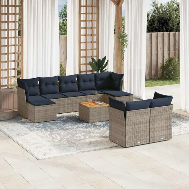 vidaXL 10-delige tuinbankset met kussens, grijs polyrotan, foto 2