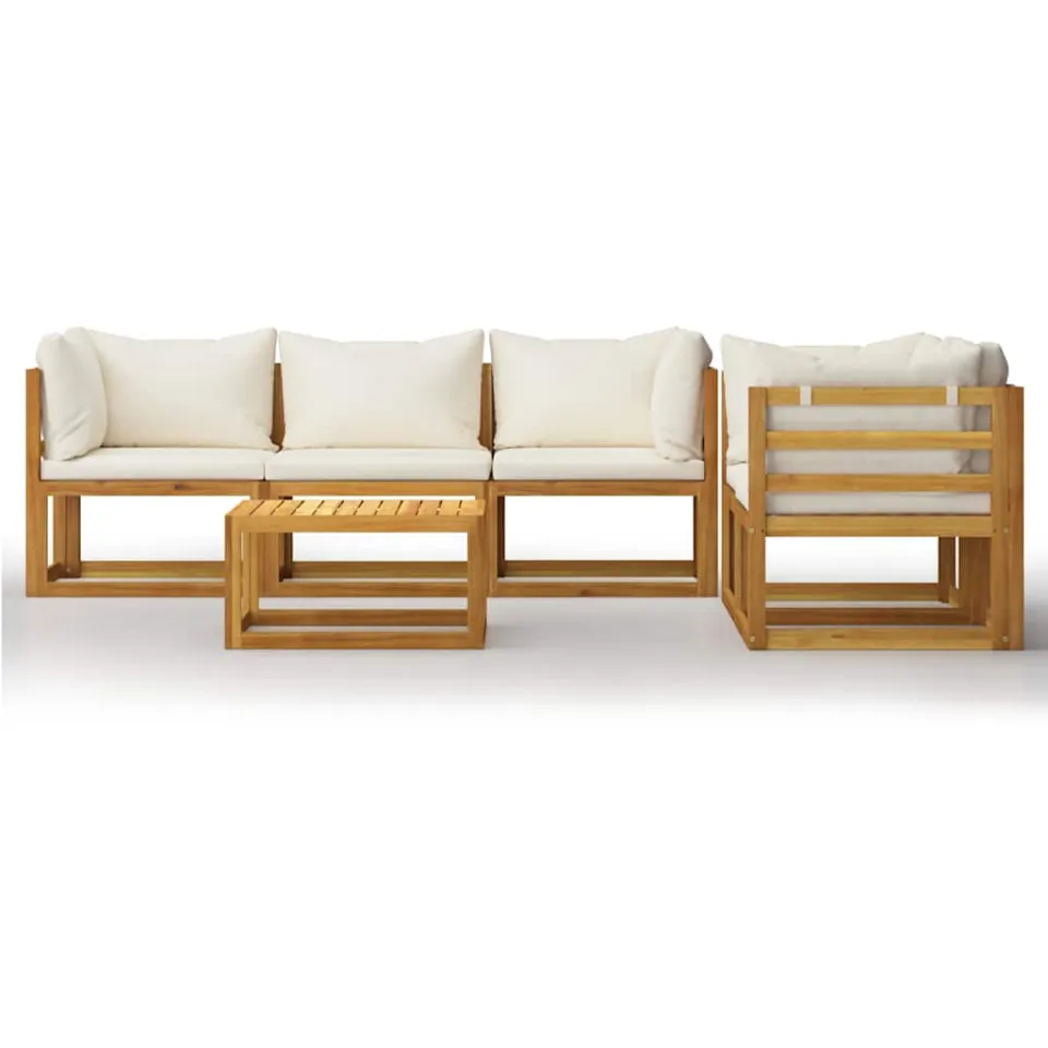 vidaXL 6-delige Loungeset met kussens massief acaciahout crème