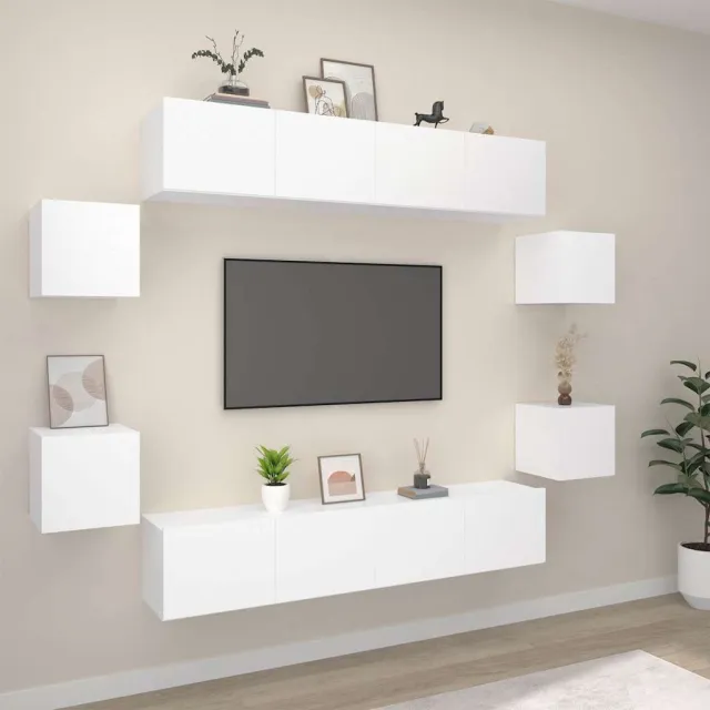 vidaXL 8-delige Tv-meubelset bewerkt hout wit