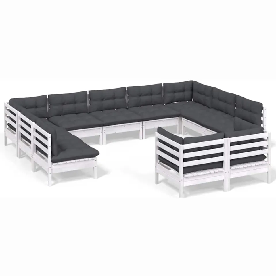 vidaXL 11-delige Loungeset met kussens massief grenenhout wit, foto 4