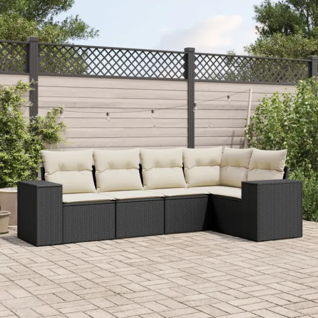 vidaXL 5-delige Loungeset met kussens poly rattan zwart, foto 2