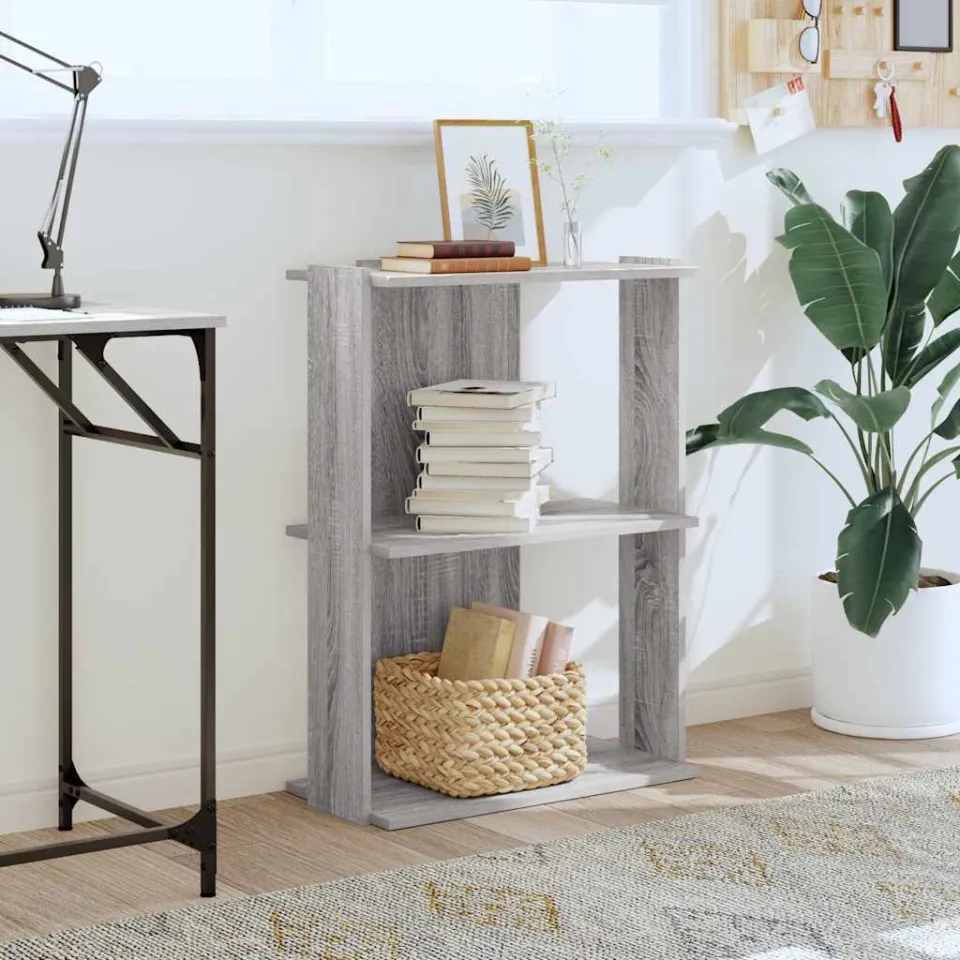 vidaXL Boekenkast 3-laags 60x30x80 cm bewerkt hout grijs sonoma eiken, foto 2