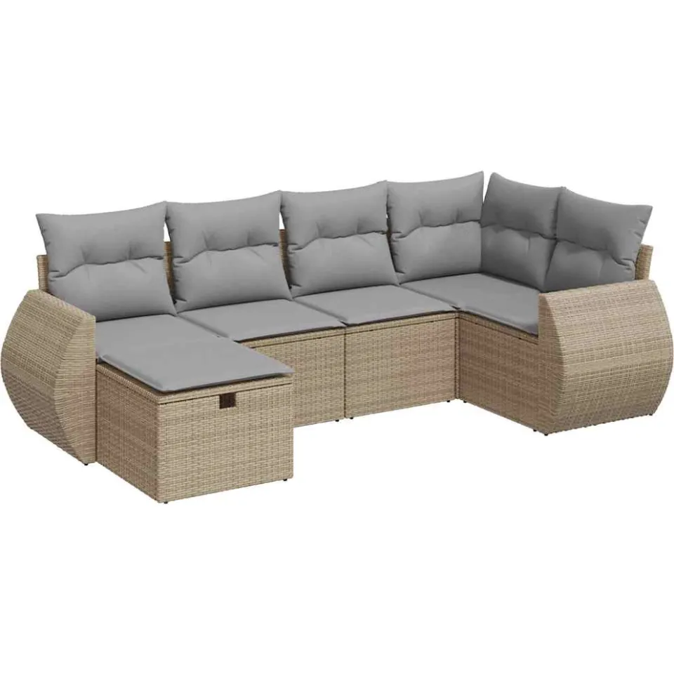vidaXL 6-delige Loungeset met kussens poly rattan beige, foto 3