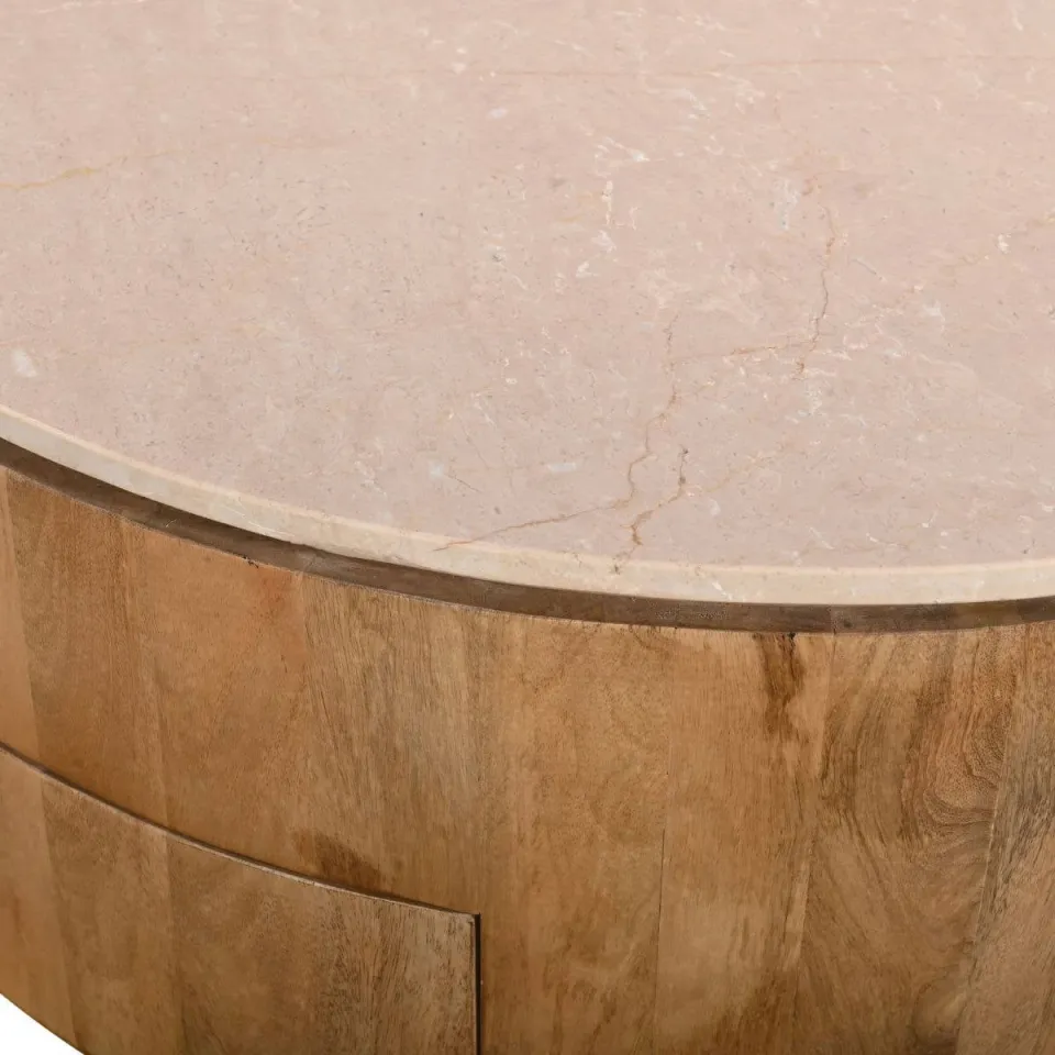 Giga Meubel Salontafel Elan Rond - Travertin - Naturel - 90x90x35cm - Incl. Lades, foto 6