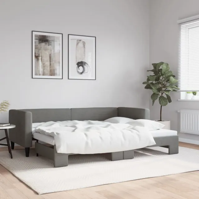 vidaXL Slaapbank met onderschuifbed 80x200 cm stof donkergrijs