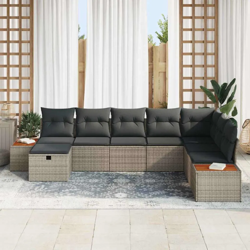 vidaXL Tuin Sofa Set met kussen met opslag Grijs poly rattan, foto 3