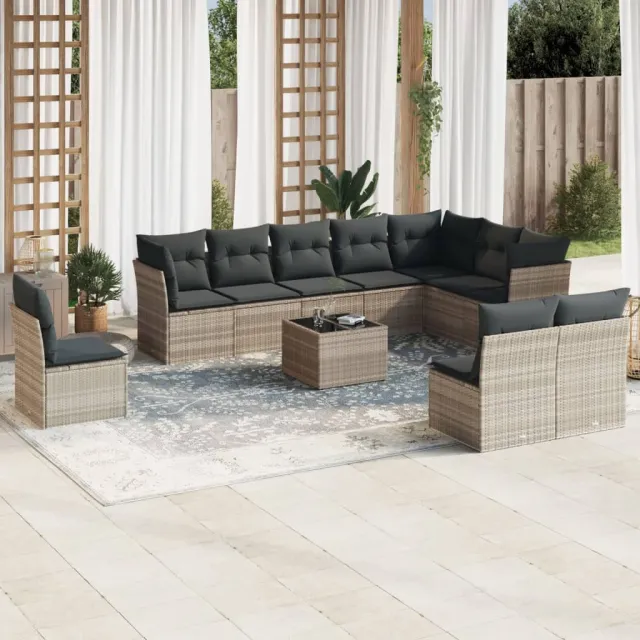 vidaXL 11-delige Loungeset met kussens poly rattan lichtgrijs