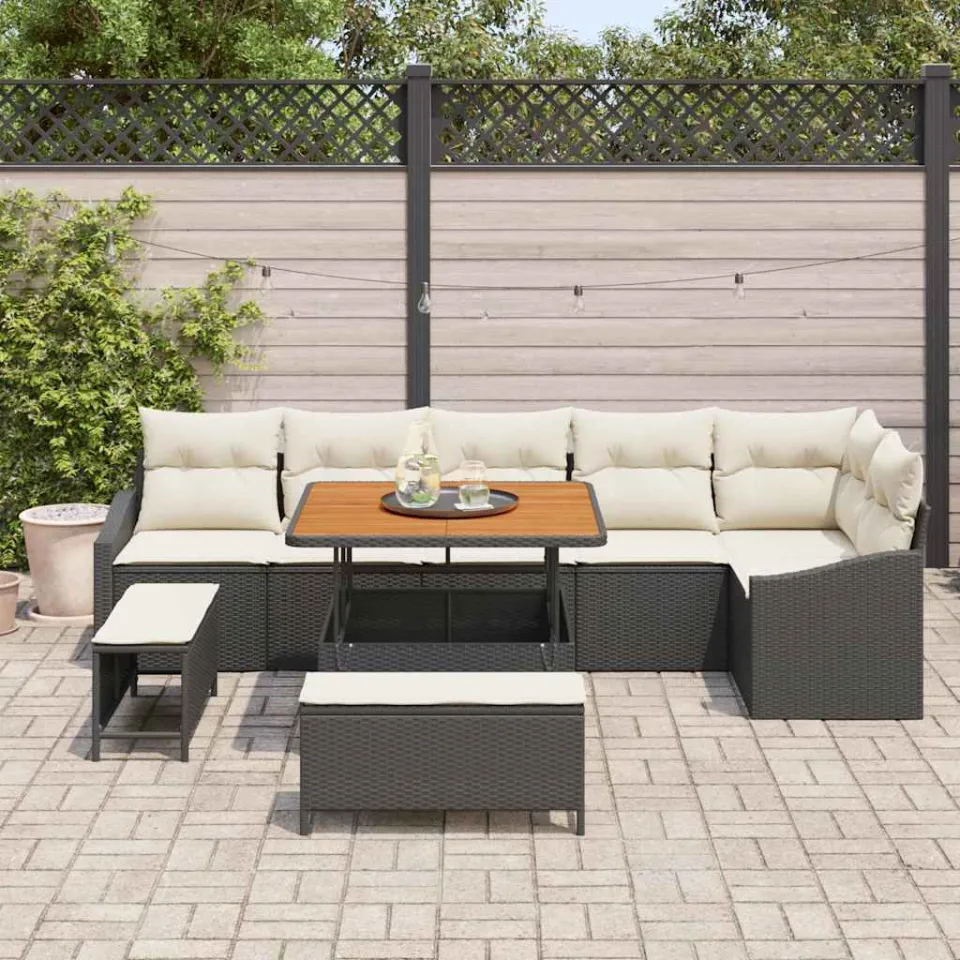 vidaXL Tuinbankenset 9 st Zwart poly rattan, foto 3