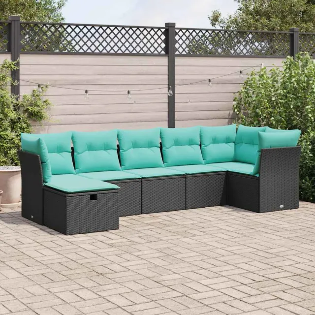 vidaXL 7-delige Loungeset met kussens poly rattan zwart, foto 2