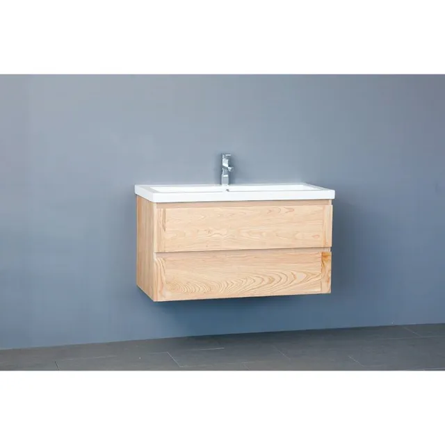 Sanilux Badkamermeubelset Sanilux Wood Keramiek 100x47x50 cm Eikenhout (inclusief 1 kraangat) Massief hout