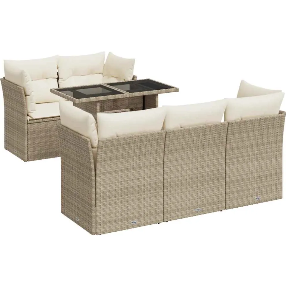 vidaXL 6-delige Loungeset met kussens poly rattan beige, foto 3