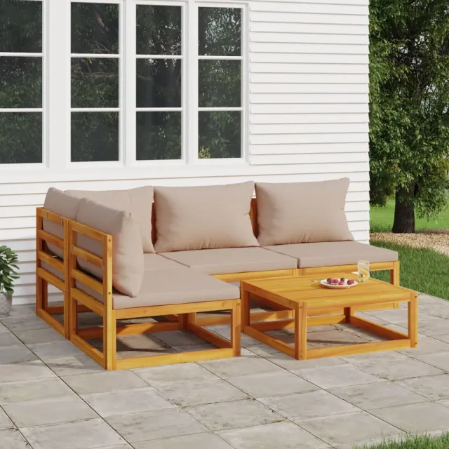 vidaXL 5-delige Loungeset met taupe kussens massief hout, foto 2