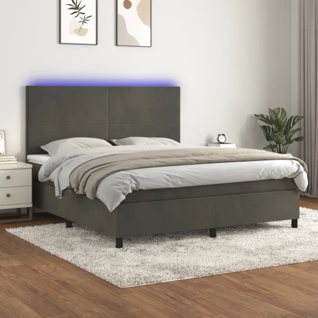 vidaXL Boxspring met matras en LED fluweel donkergrijs 180x200 cm grijs