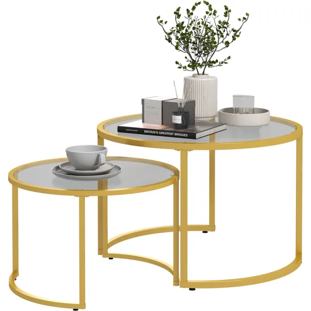 Homcom Salontafelset-70x70x47,5cm-Staal-Goud