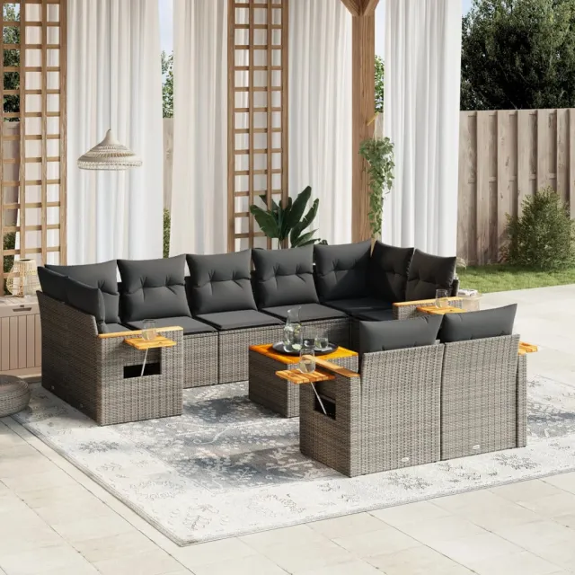 vidaXL 10-delige Loungeset met kussens poly rattan grijs, foto 2