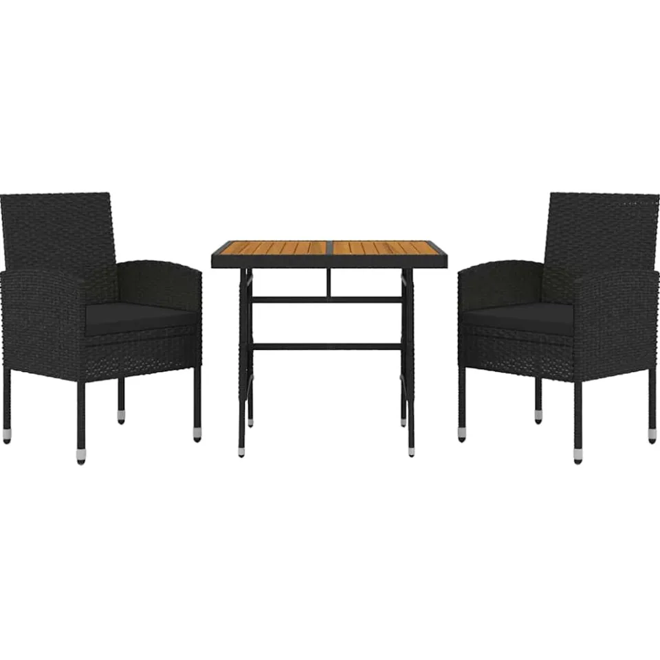 vidaXL 3-delige Tuinset poly rattan zwart