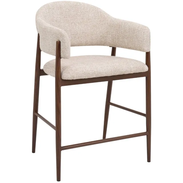 DÉJA Living Barstoel Dénia - Beige/Walnoot Stof - Zithoogte 65cm - Set van 2