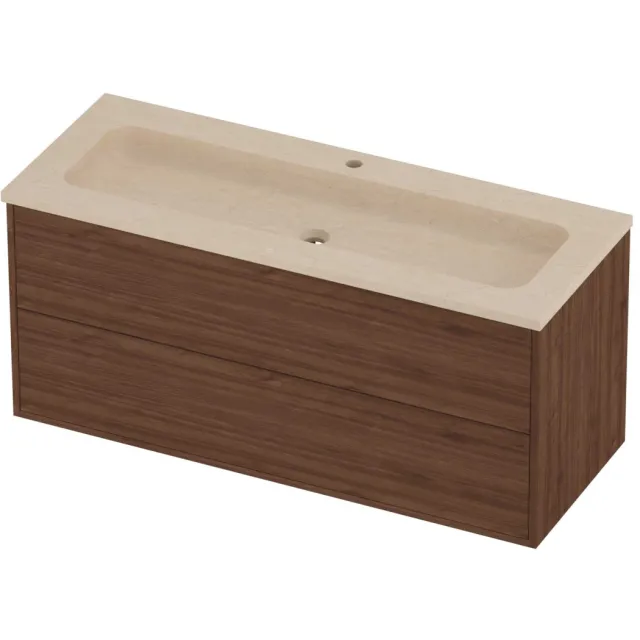 Proline Rollo Badmeubelset Hardsteen Elegant 1 Kraangat 120x46x54 cm Sand Stone Indian Walnut Houtlook