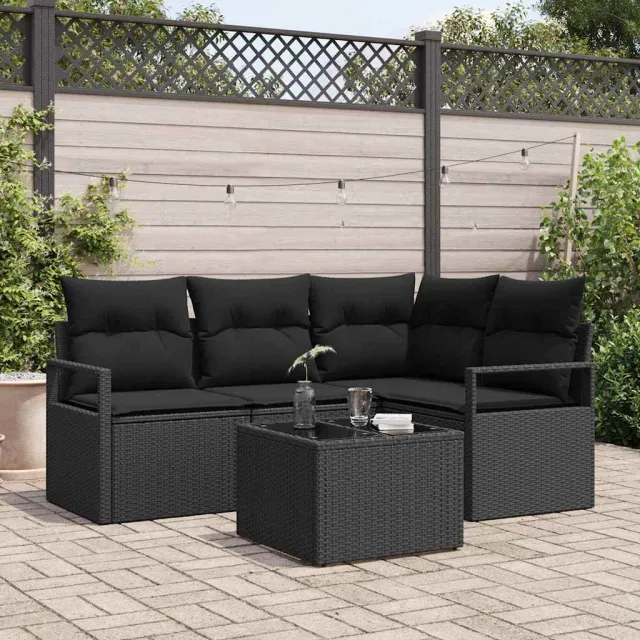 vidaXL Bankstel 5 st Zwart poly rattan, foto 2
