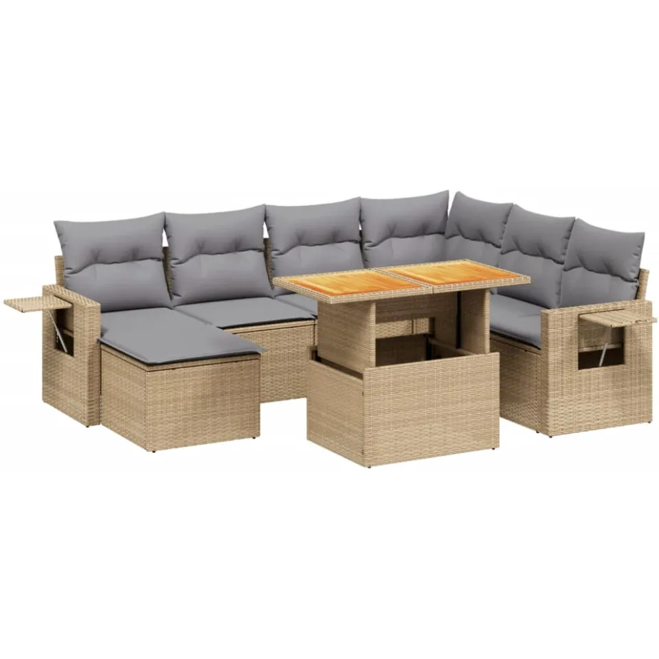 vidaXL 8-delige Loungeset met kussens poly rattan beige