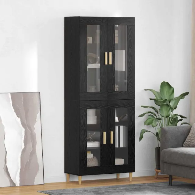 vidaXL Hoge kast Zwart Eiken 69,5 x 34 x 180 cm Bewerkt hout, foto 2
