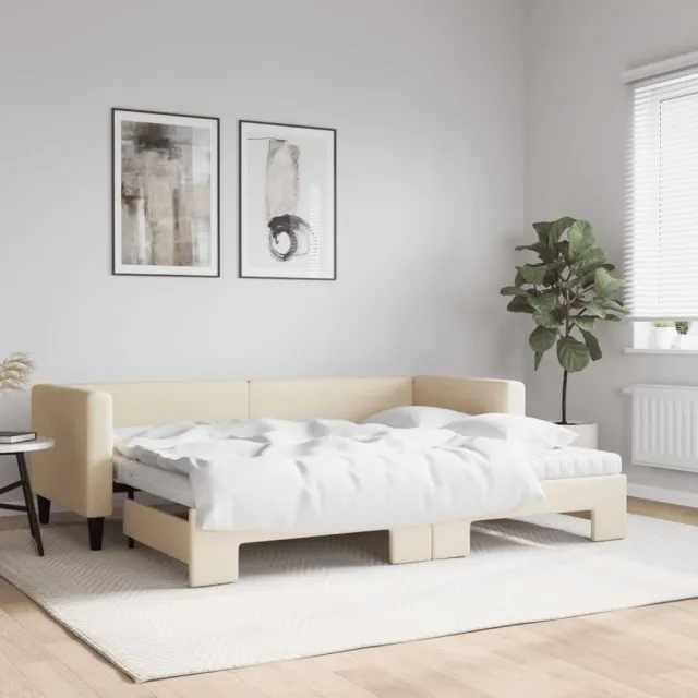 vidaXL Slaapbank met onderschuifbed en matrassen 80x200 cm stof crème