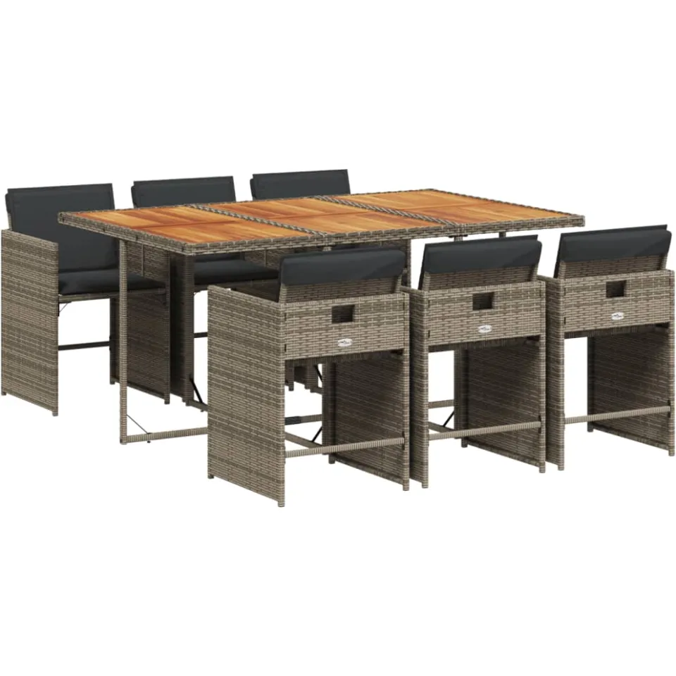 vidaXL 7-delige Tuinset met kussens poly rattan grijs, foto 3