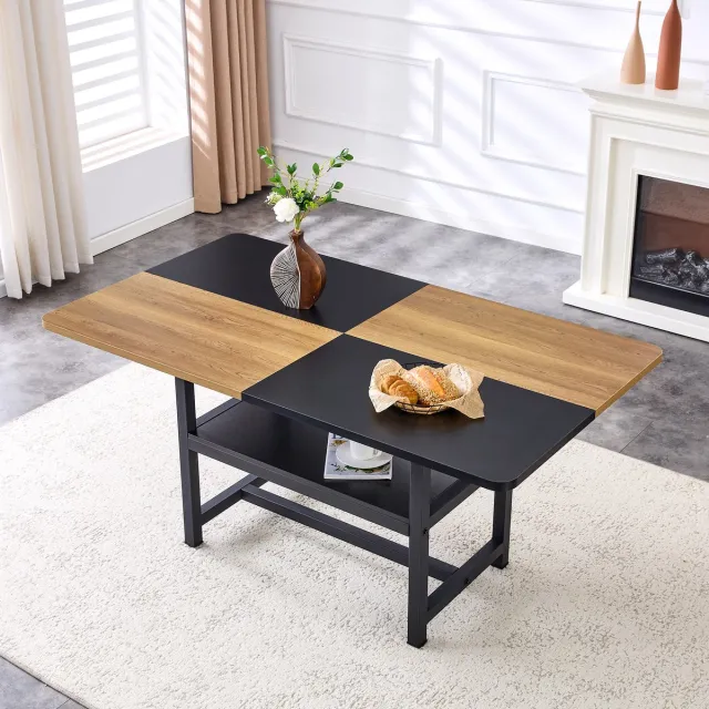 FloraGrace Eettafel - Rechthoekig Voor 4 Tot 6 Personen Met Opbergplank - Industrieel - MDF Metaal - Zwart Bruin - 160x90x76 Cm