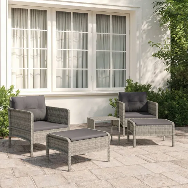 vidaXL 5-delige Loungeset met kussens poly rattan grijs, foto 2