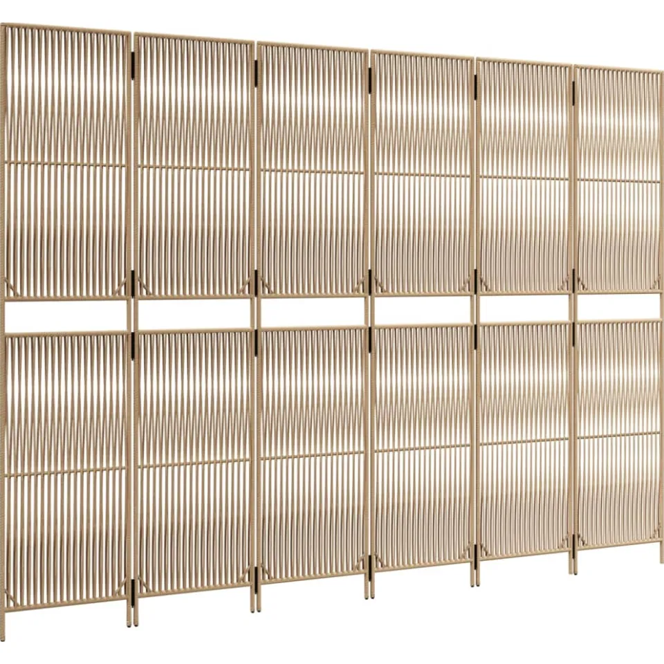 vidaXL Kamerscherm 6 panelen poly rattan beige, foto 4