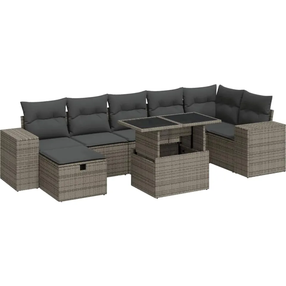 vidaXL 5-delige Loungeset met kussens poly rattan grijs, foto 3