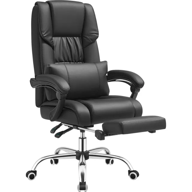 Songmics Bureaustoel - Fauteuil de bureau - dossier réglable - repose-pieds pliable Noir