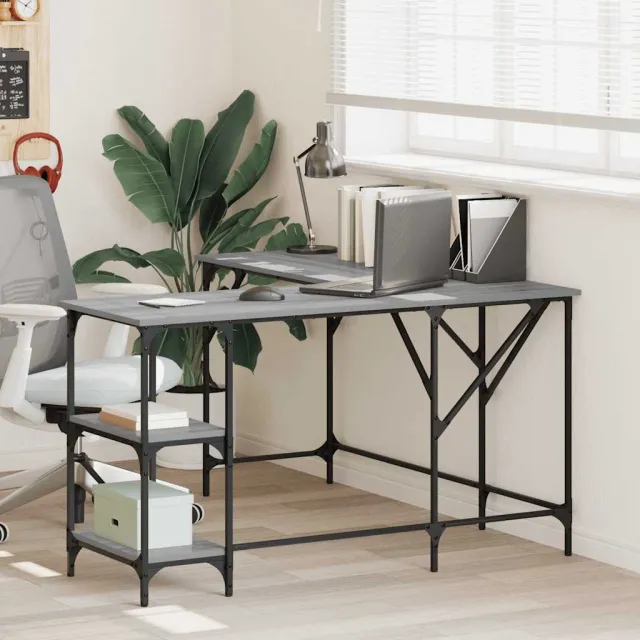 vidaXL Bureau 139x139x75 cm bewerkt hout grijs sonoma eikenkleurig, foto 2