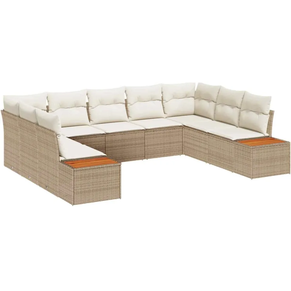 vidaXL Tuinbankenset 9 st Beige Poly riet