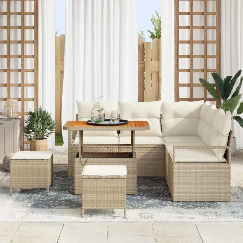 vidaXL Tuinbankenset 8 st Beige poly rattan, foto 3