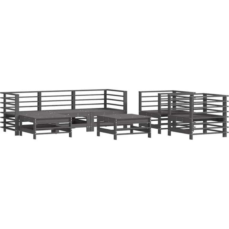 vidaXL 7-delige Loungeset met kussens massief hout grijs