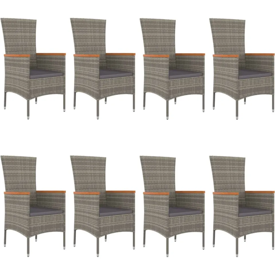 vidaXL 9-delige Tuinset met kussens poly rattan grijs