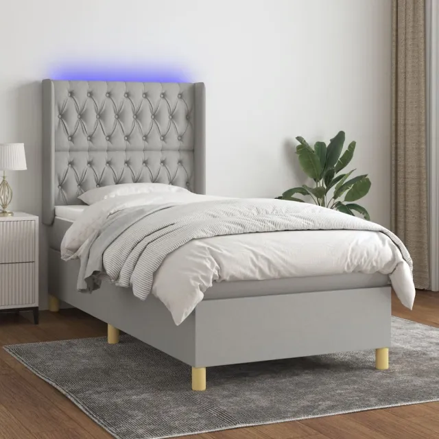 vidaXL Boxspring met matras en LED stof lichtgrijs 100x200 cm grijs