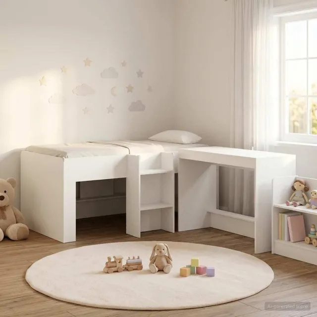 vidaXL Hoge Bed Frame met Bureau voor Kinderen 2 st Wit Bewerkt hout
