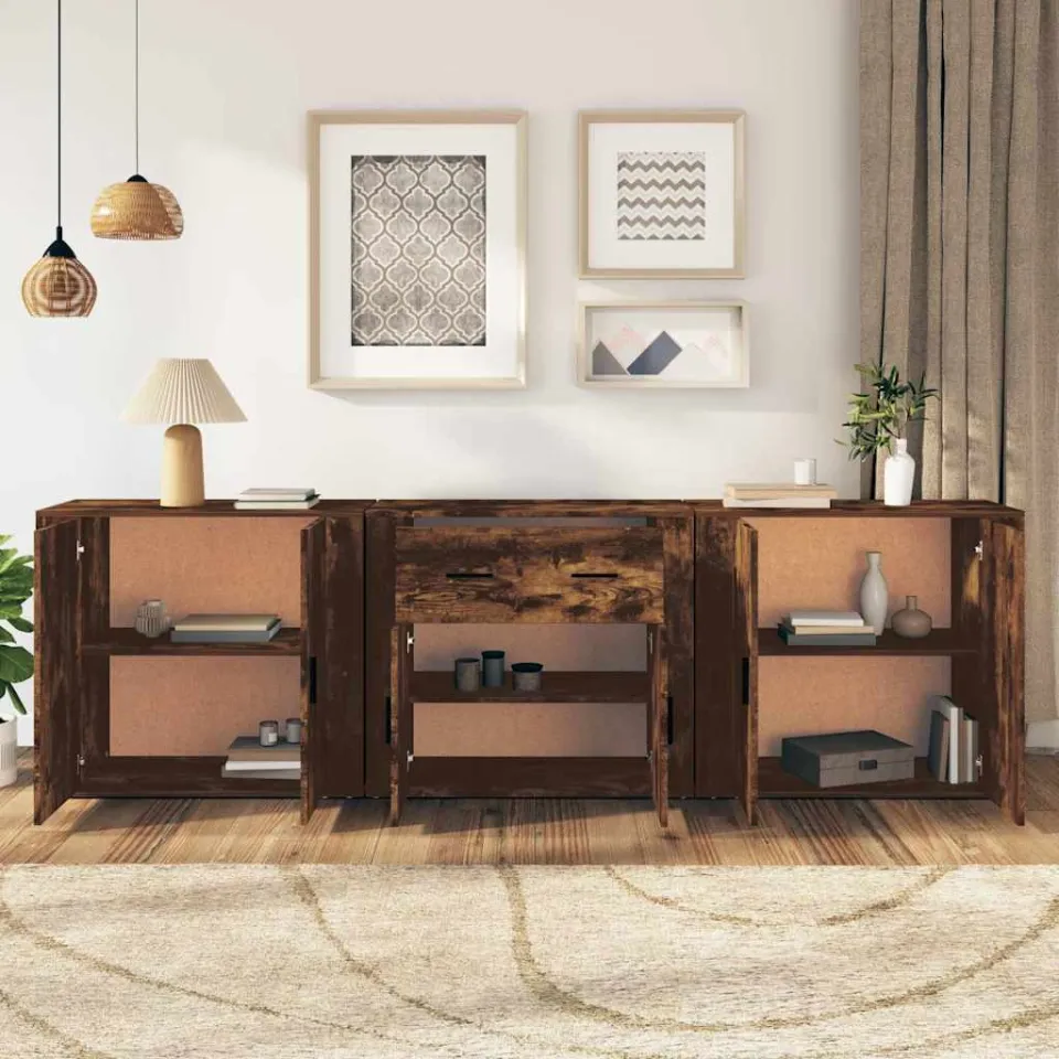 vidaXL Dressoirs 3 st bewerkt hout gerookt eikenkleurig, foto 3
