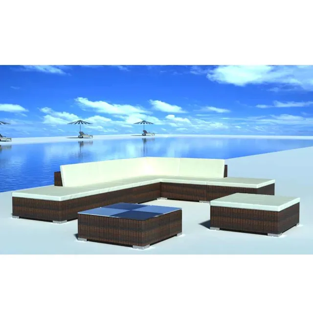 vidaXL 8-delige Loungeset met kussens poly rattan bruin, foto 2