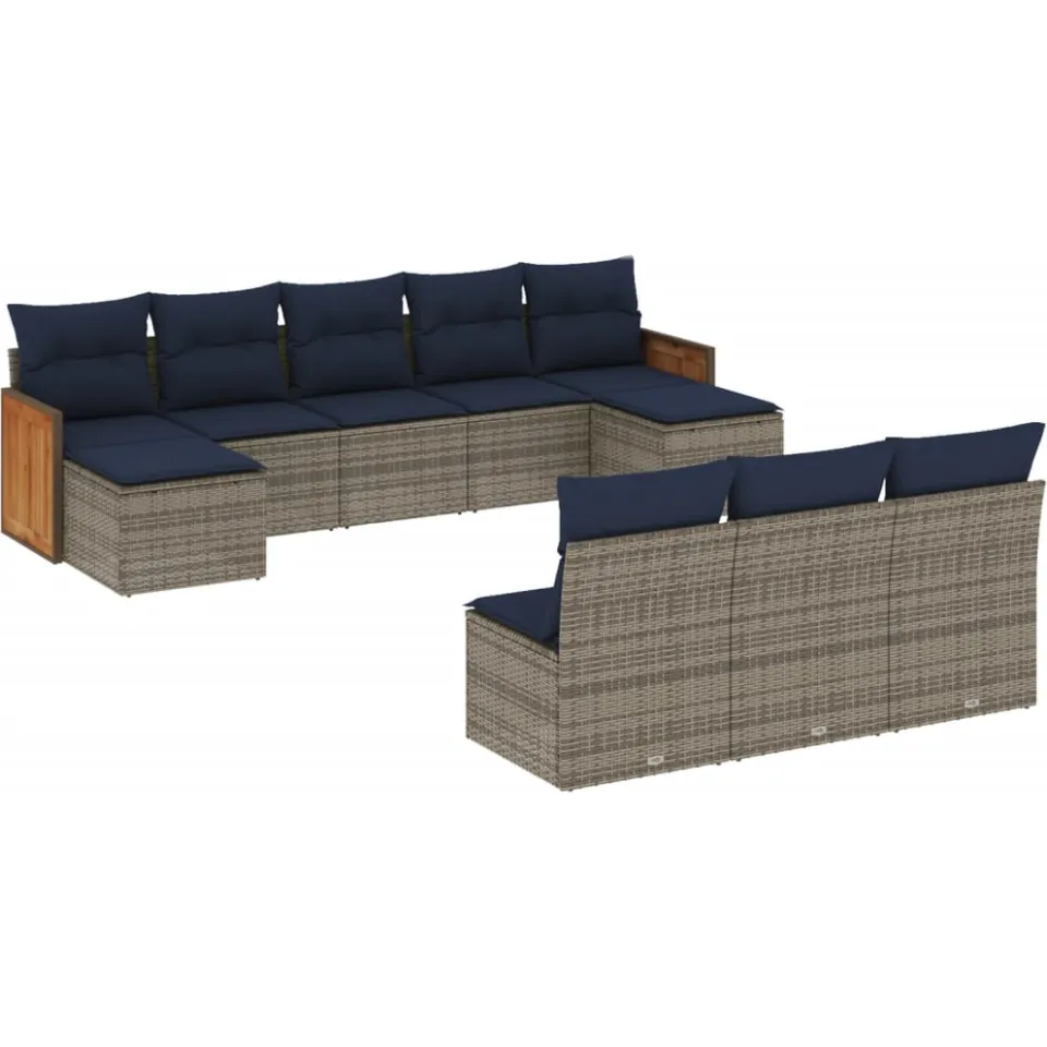 vidaXL 10-delige tuinbankset met kussens, grijs polyrotan, foto 3