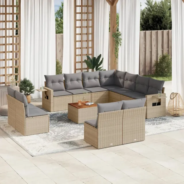 vidaXL 12-delige Loungeset met kussens poly rattan gemengd beige, foto 2