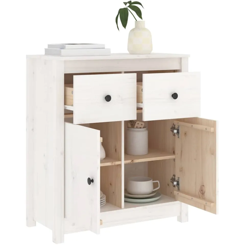 vidaXL Dressoir 70x35x80 cm massief grenenhout wit