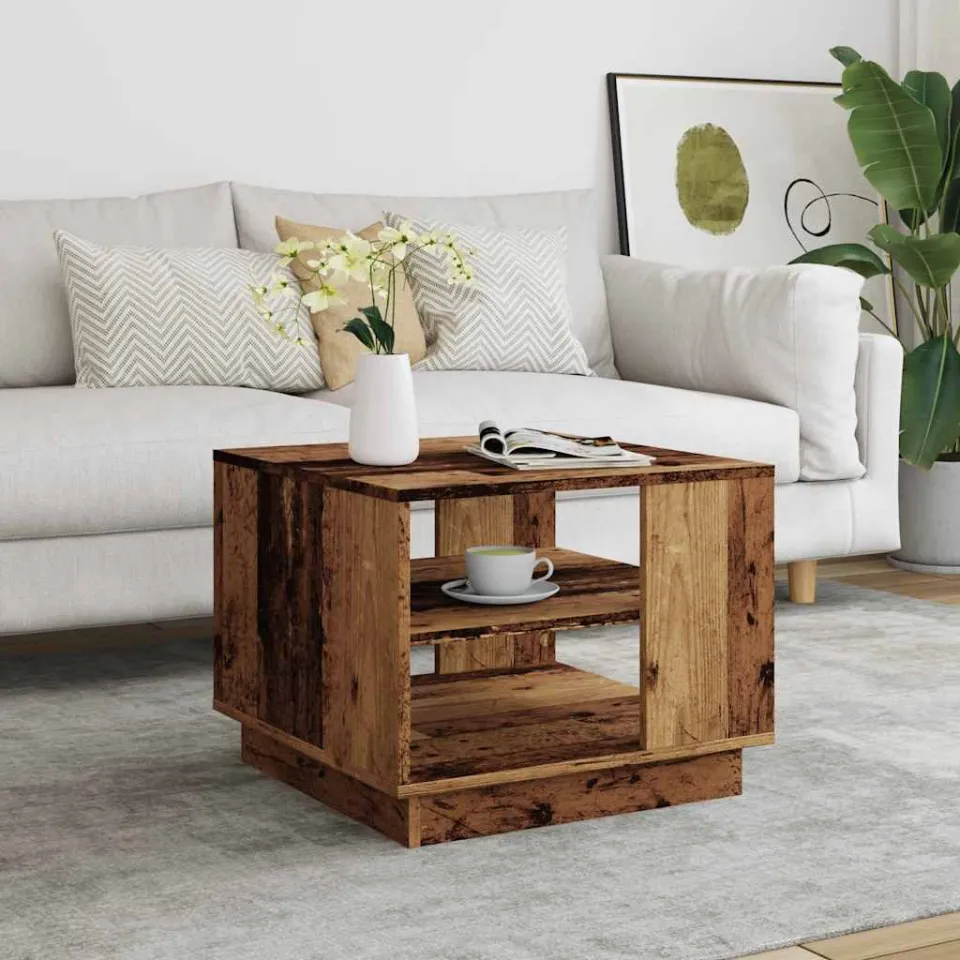 vidaXL Salontafel 55x55x42 cm bewerkt hout oud houtkleurig bruin, foto 3