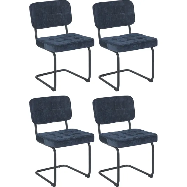 Colenis Buisframe Stoel Kita - Eetkamerstoel - Set van 4 - Donkerblauw - Chenille Stof - Metalen Frame - Industrieel Design