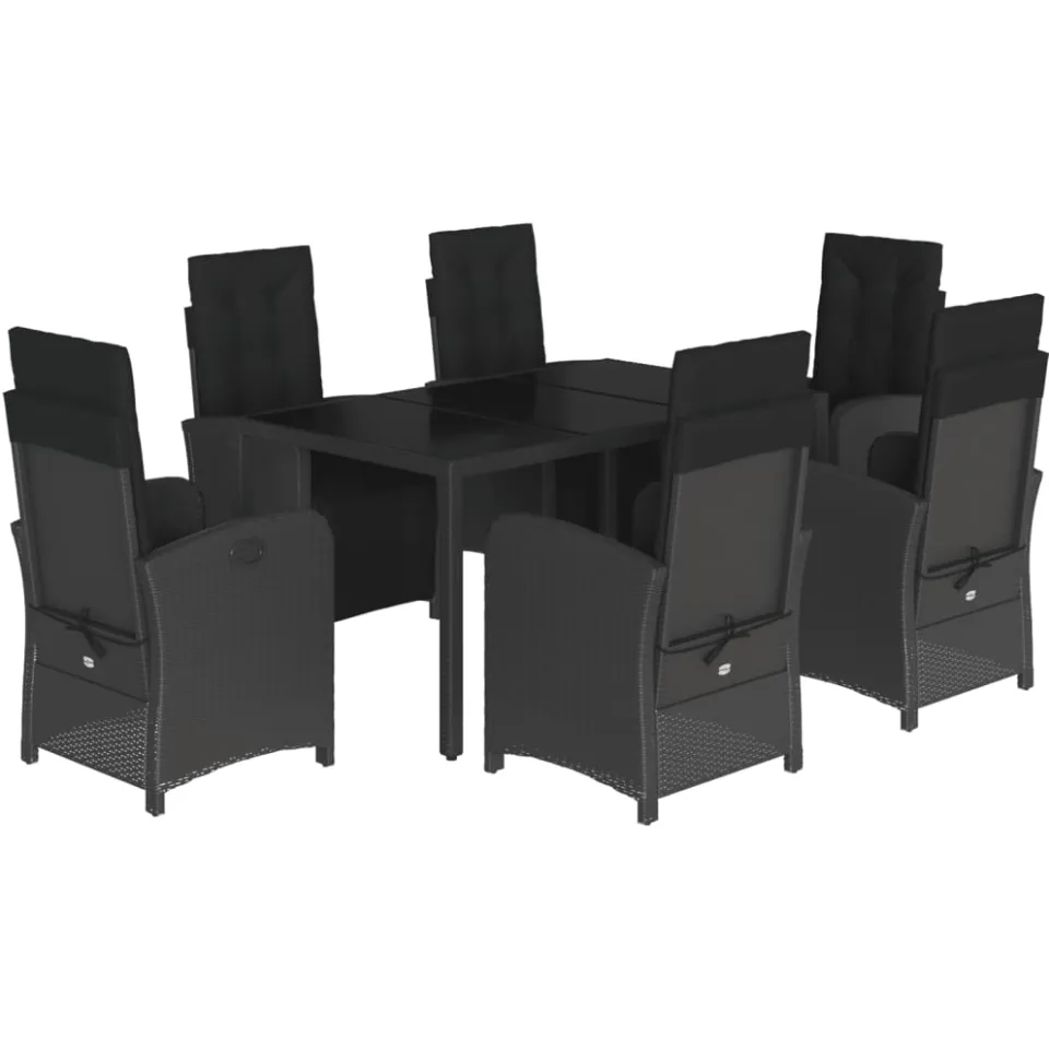 vidaXL 7-delige Tuinset met kussens poly rattan zwart