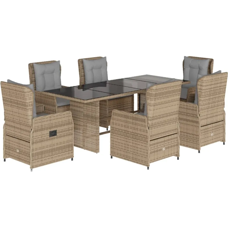 vidaXL 7-delige Tuinset met kussens poly rattan beige, foto 3