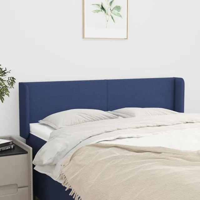 vidaXL Hoofdbord met randen 147x16x78/88 cm stof blauw